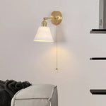 Copper LED Wall Light Pull Chain Switch Modern Ceramic Bedside Lamp