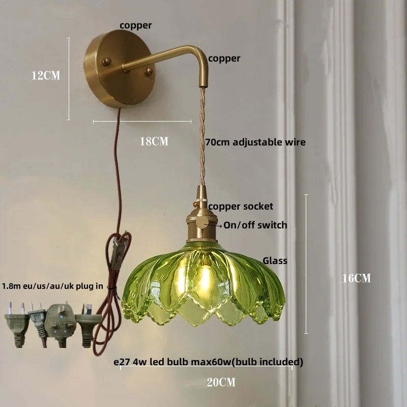 LED Glass Wall Lights Pull Chain Switch | Nordic Modern Design Bedside Lamp