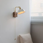 Nordic LED Wall Light Pull Chain Switch Rotatable Walnut Copper Bedside Lamp