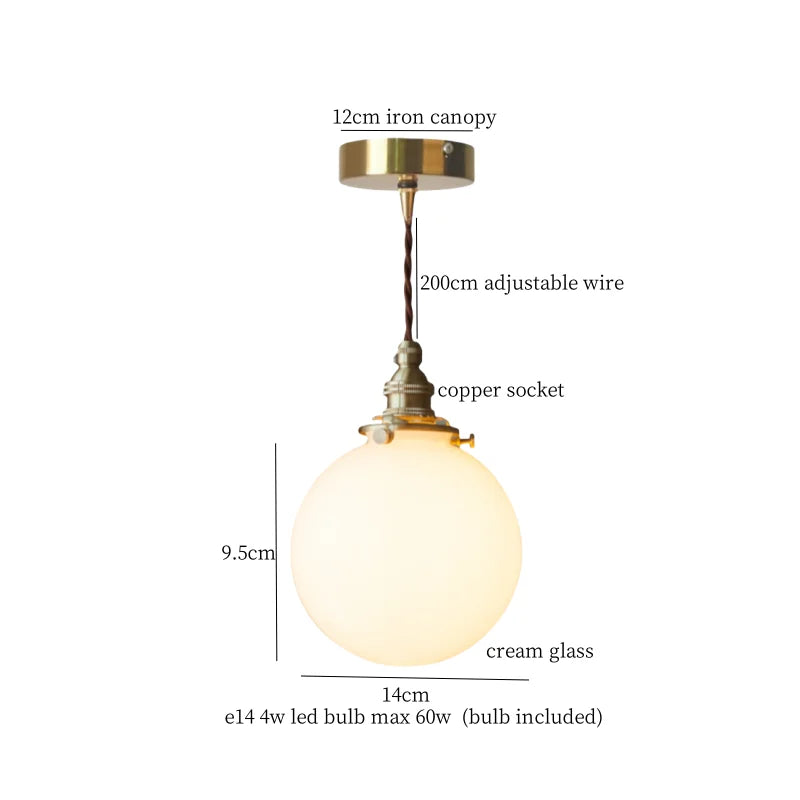 Afralia™ Cream Glass LED Pendant Brass Hanging Lamp for Kitchen Restaurant Living Room