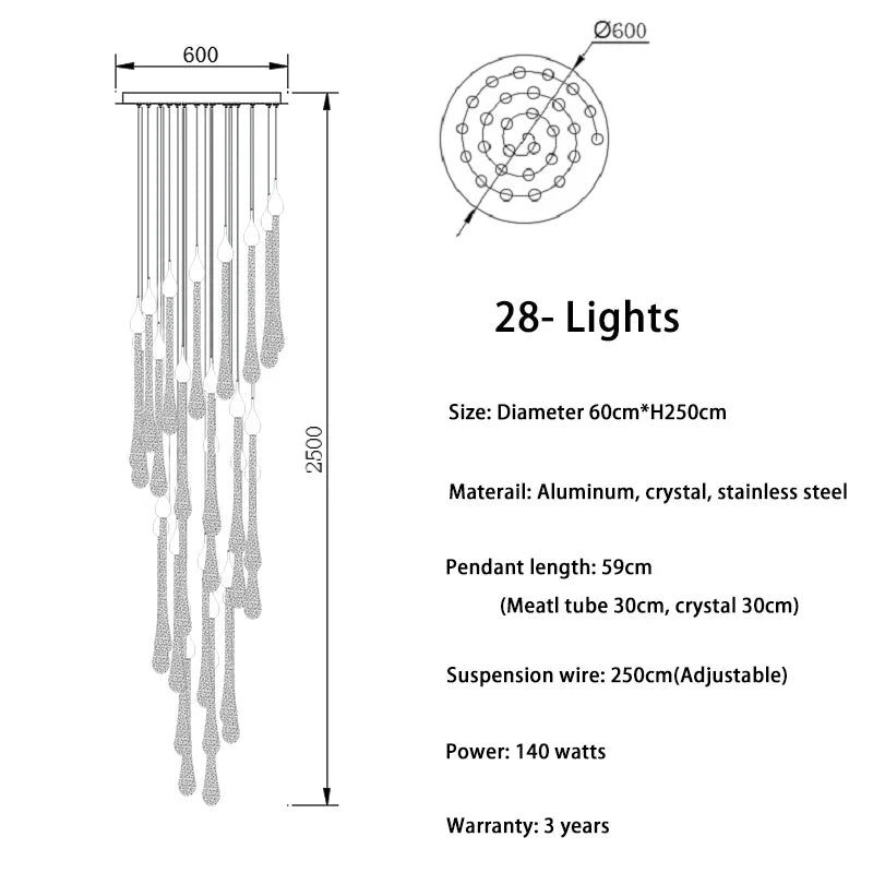 Modern Crystal Chandelier Water Drop Design LED Hanging Lighting for Villa Lobby by Afralia™