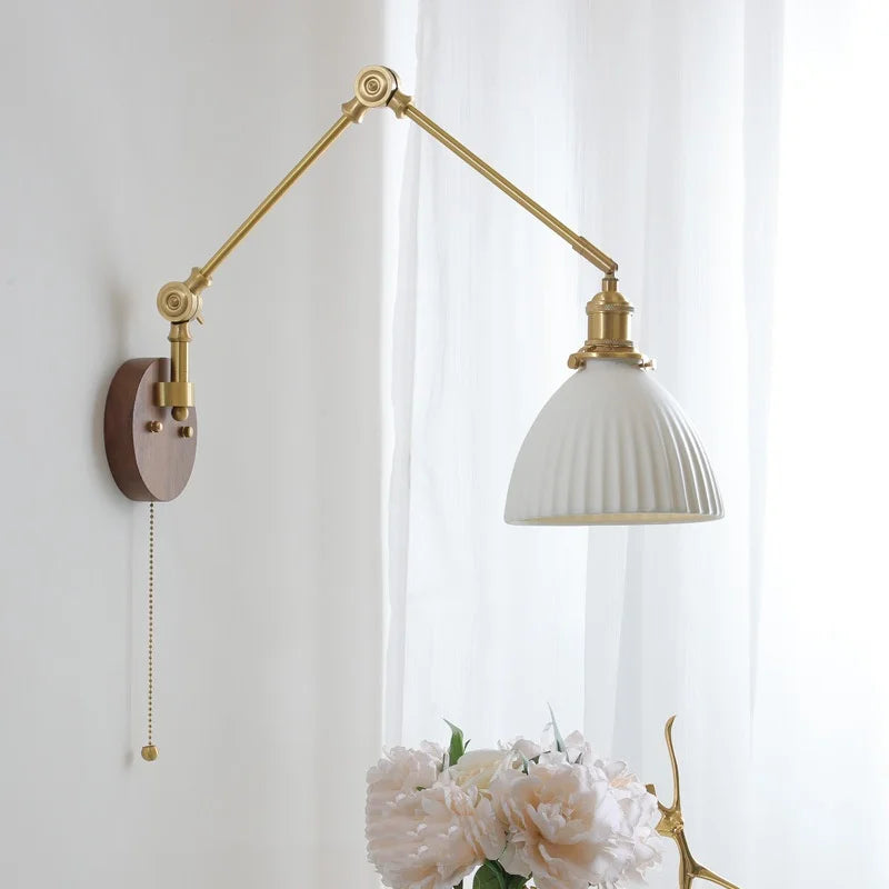 LED Wall Light Walnut Copper Modern Style Hallway Bedroom Living Room