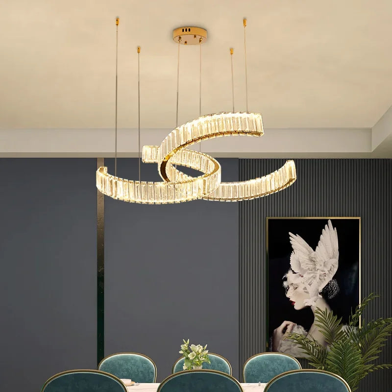 Crystal LED Pendant Lights Remote Control Dimmable Suspension Lamp