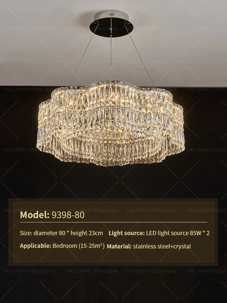 Crystal Luxe Chandelier for Modern Living Room, High-End Restaurant Light