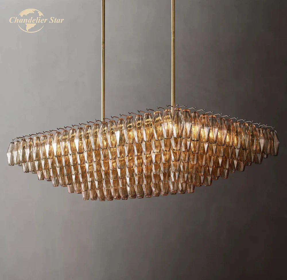 Chiara Smoke Glass Tiered Chandelier - Modern Large Rectangular Hanging Lights