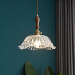LED Pendant Light Fixture Wood Handle Clear Glass Modern Hanging Lamp