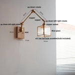 Ash Wood LED Swing Arm Wall Light with Pull Chain Switch & Blue Glass