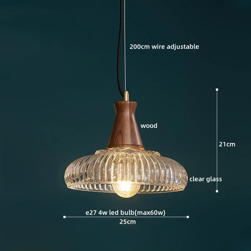 Modern LED Pendant Lights Glass Wood Suspension Luminaire