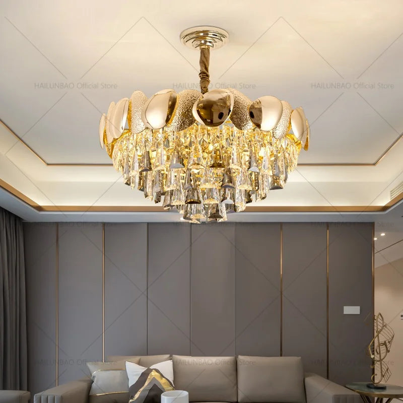 Crystal Chandelier: Modern Elegance for Living Room, Dining Room, Bedroom - Gold Finish