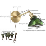 Green Glass LED Wall Sconce, Pull Chain Switch, for Bedside, Bathroom, Living Room