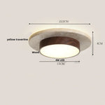 Japan Style LED Ceiling Light Yellow Travertine Stone Wood Base Bedroom Luminaire.