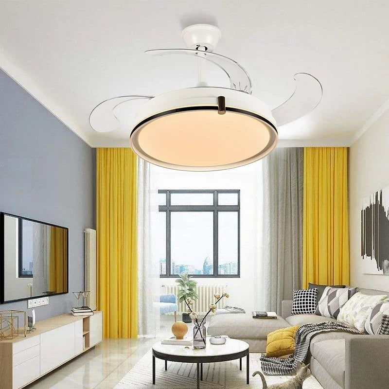 Remote Control LED Ceiling Fan with Retractable Blades for Living Room