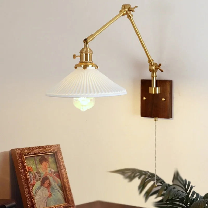 Rotatable Wood Ceramic LED Wall Sconce for Bedroom Study and Bar