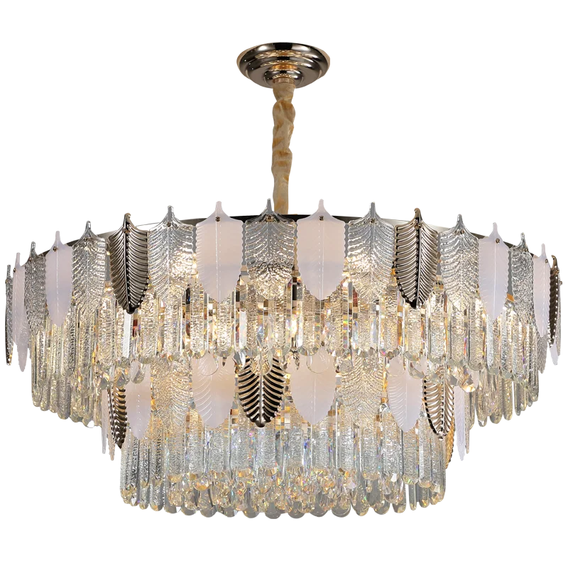 Retro Leaf Crystal Chandelier: Luxury Postmodern Living Room Lighting