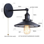 Vintage LED Pull Chain Wall Lights, Industrial Retro Iron Aisle Bedside Lamp