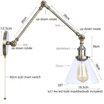 Vintage Industrial LED Wall Light with Clear Glass Shade & Adjustable Long Arm