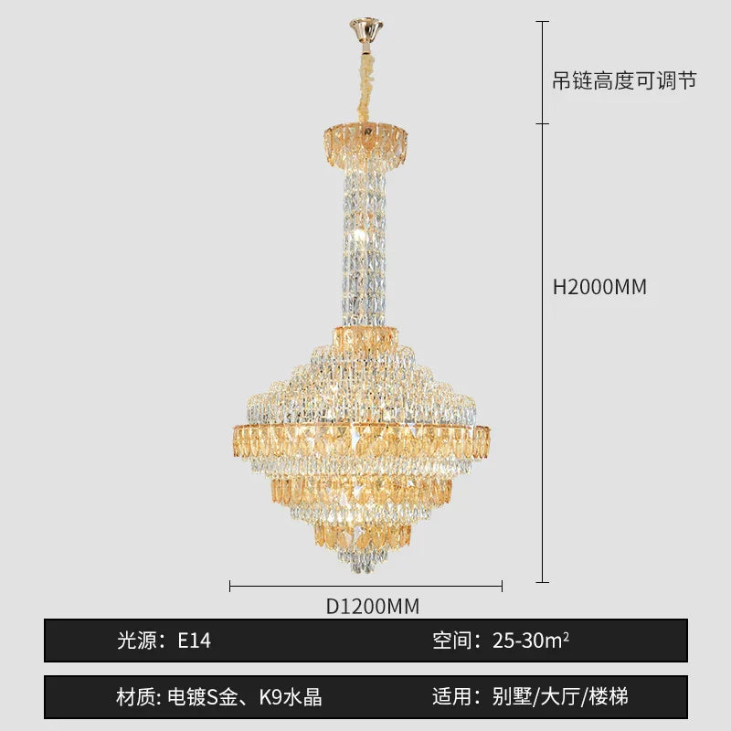 Crystal Chandelier for High-End Designer Duplex Living Room