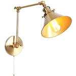 Gold Long Arm LED Wall Sconce with Pull Chain Switch, Adjustable Industrial Bedside Lamp