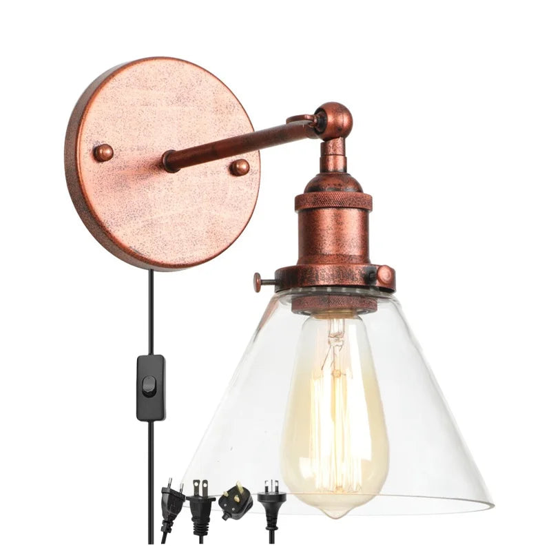 Clear Glass Iron LED Wall Lamp Stair Light Fixtures Rustic Industrial Vintage