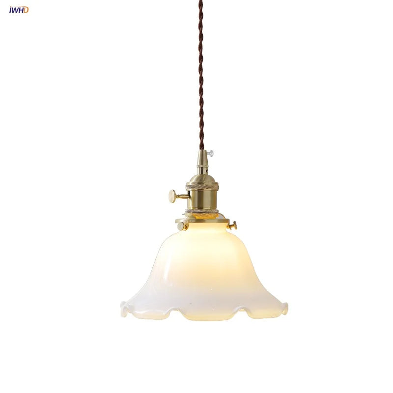 Modern White Glass Pendant Lamp Knob Switch LED Light Fixture Luminare