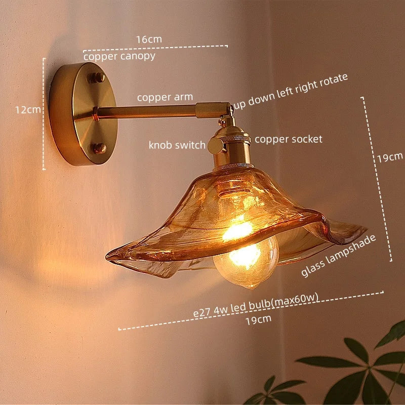 Modern Copper Glass LED Wall Light for Home Decor & Restaurant