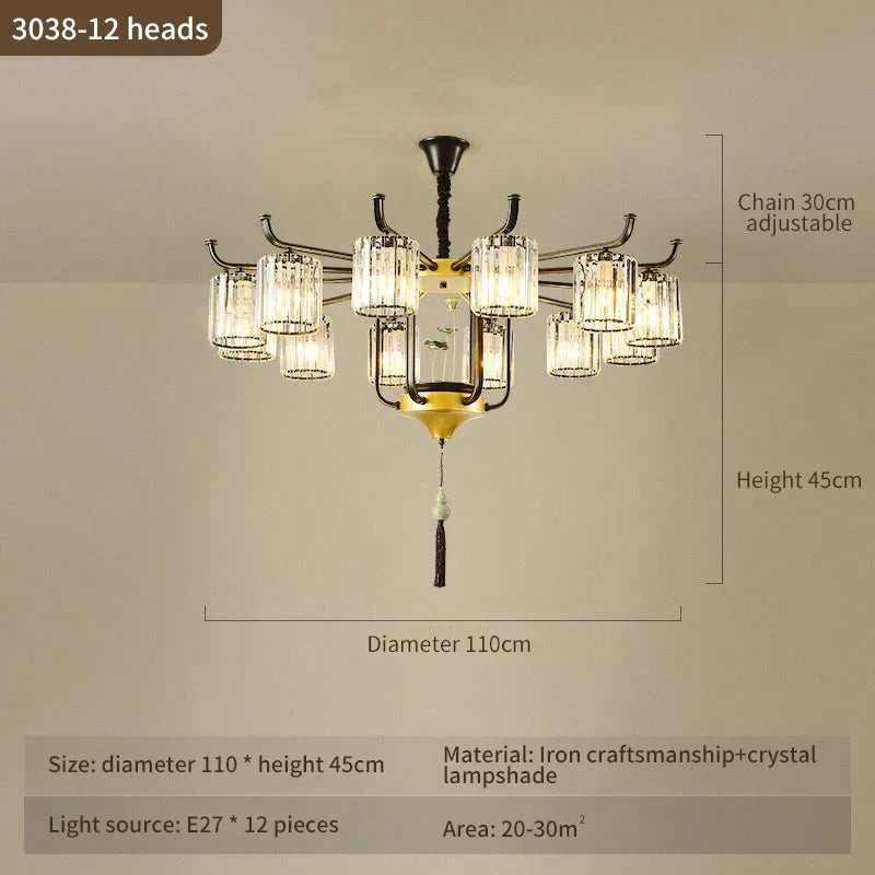 Luxury Copper Jade Chandelier for Middle Floor Living Room