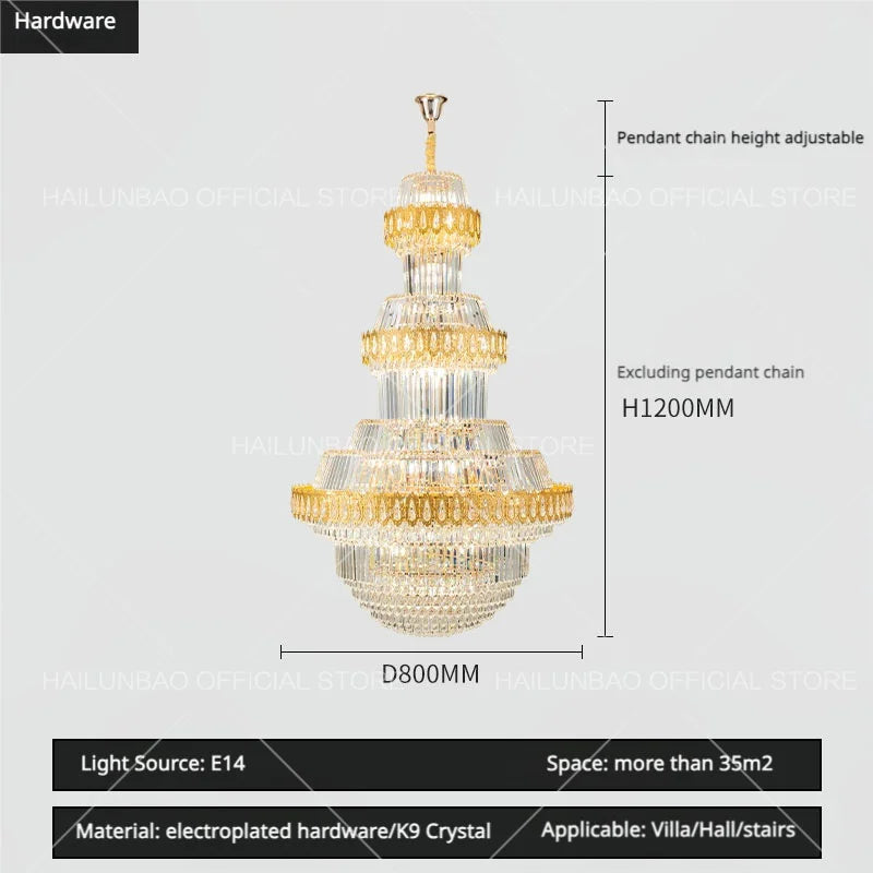 Crystal Chandelier: Villa High Living Room Luxury Lighting
