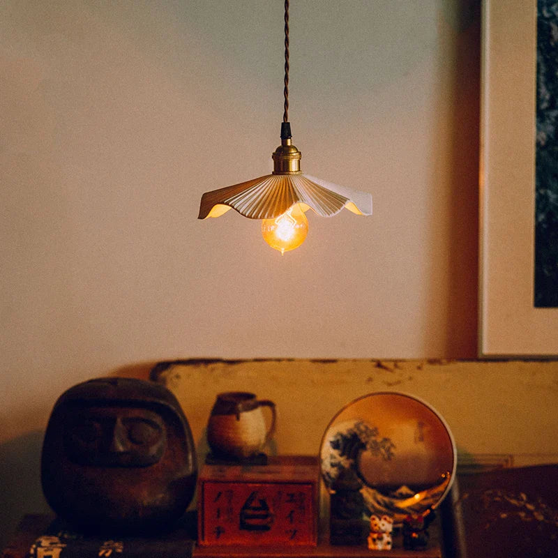 Nordic Modern LED Pendant Lights Living Room Ceramic Flower Hanging Lamp
