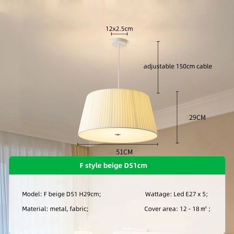 Nordic Fabric LED Chandelier Minimalism Pendant Light for Bedroom Dining Room