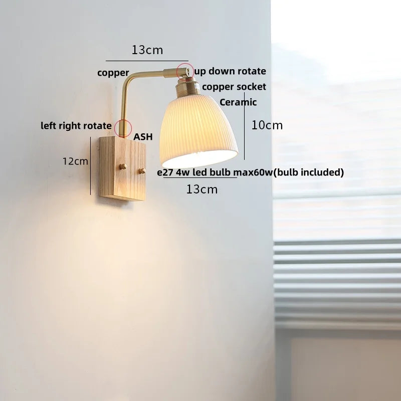 Walnut Brass Ceramic LED Wall Sconce | Modern Nordic Rotatable Stair Light