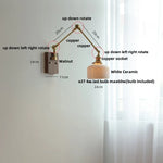 White Ceramic LED Wall Light Nordic Modern Copper Rotatable Bedside Lamp