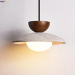 Afralia™ LED Hanging Pendant Light Mid-Century Modern Yellow Travertine Wood Living Room