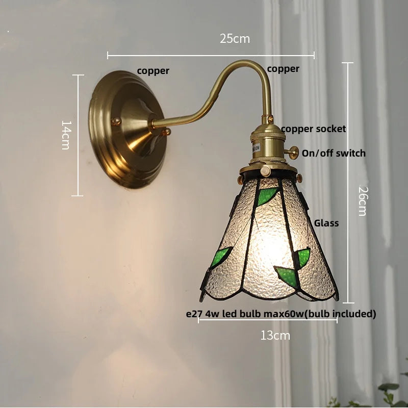 Afralia™ Blue Glass Copper LED Wall Light Fixture Stair Bar Restaurant Bedroom E27