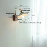 Nordic LED Walnut Wood Wall Lamp with Rotating Ceramic Copper Pull Chain Switch