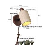 Yellow Travertine Wood Wall Light: Up Down Rotate LED Fixture with Pull Chain Switch.