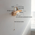 Nordic LED Walnut Wood Wall Lamp with Rotating Ceramic Copper Pull Chain Switch