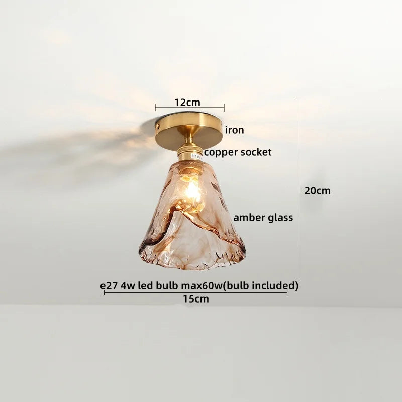 Amber Glass LED Ceiling Lights Modern Home Lighting Copper Socket