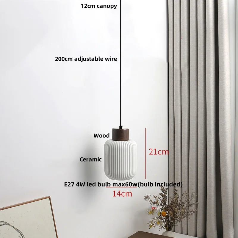 Wood & Ceramic LED Pendant Light for Kitchen Dining Room Decor