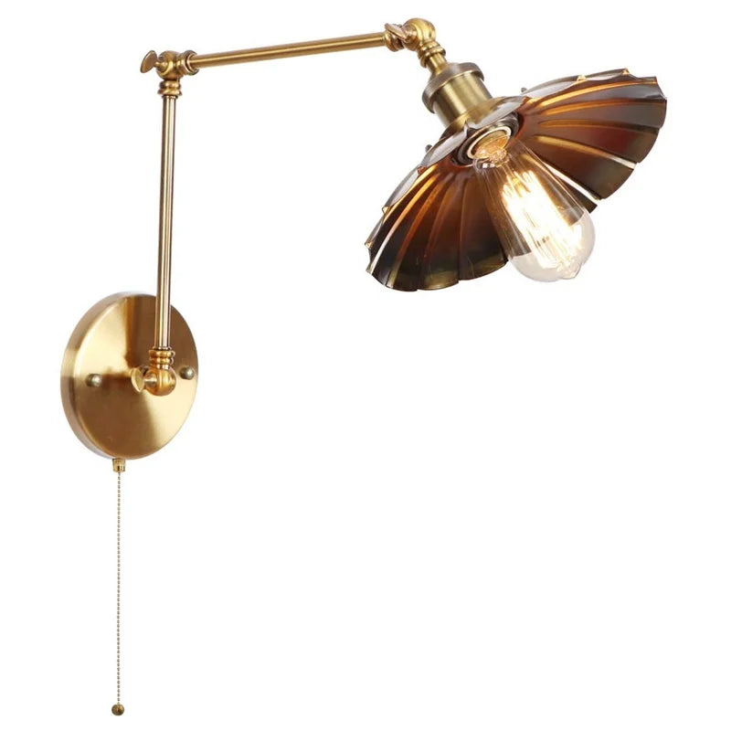 Afralia™ Gold LED Industrial Wall Lamp with Pull Chain Switch