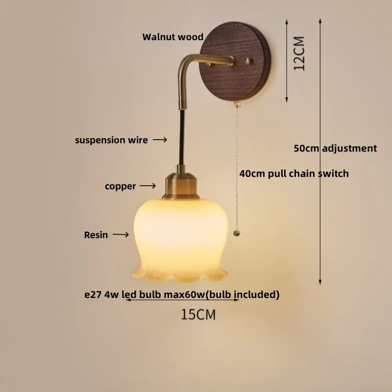 Walnut Wood LED Wall Lamp: Modern Nordic Resin Bathroom Mirror Stair Light