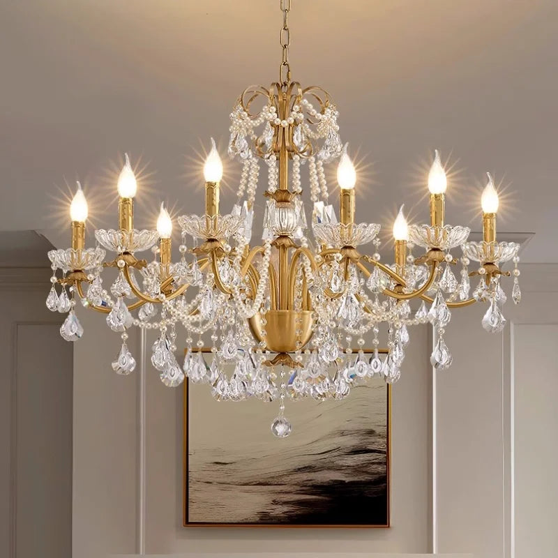 Crystal Pendant Chandelier Foyer Light Luxury Candle Design Led Lamparas