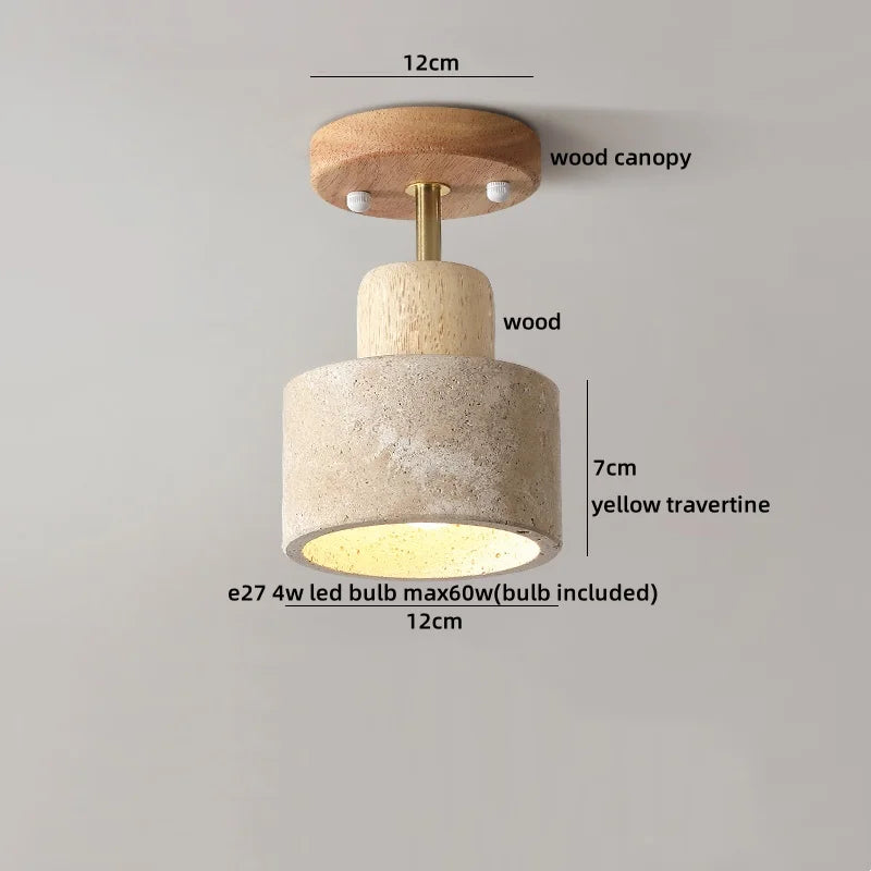 Yellow Travertine Stone LED Ceiling Light Fixture White Glass Ceiling Lamp