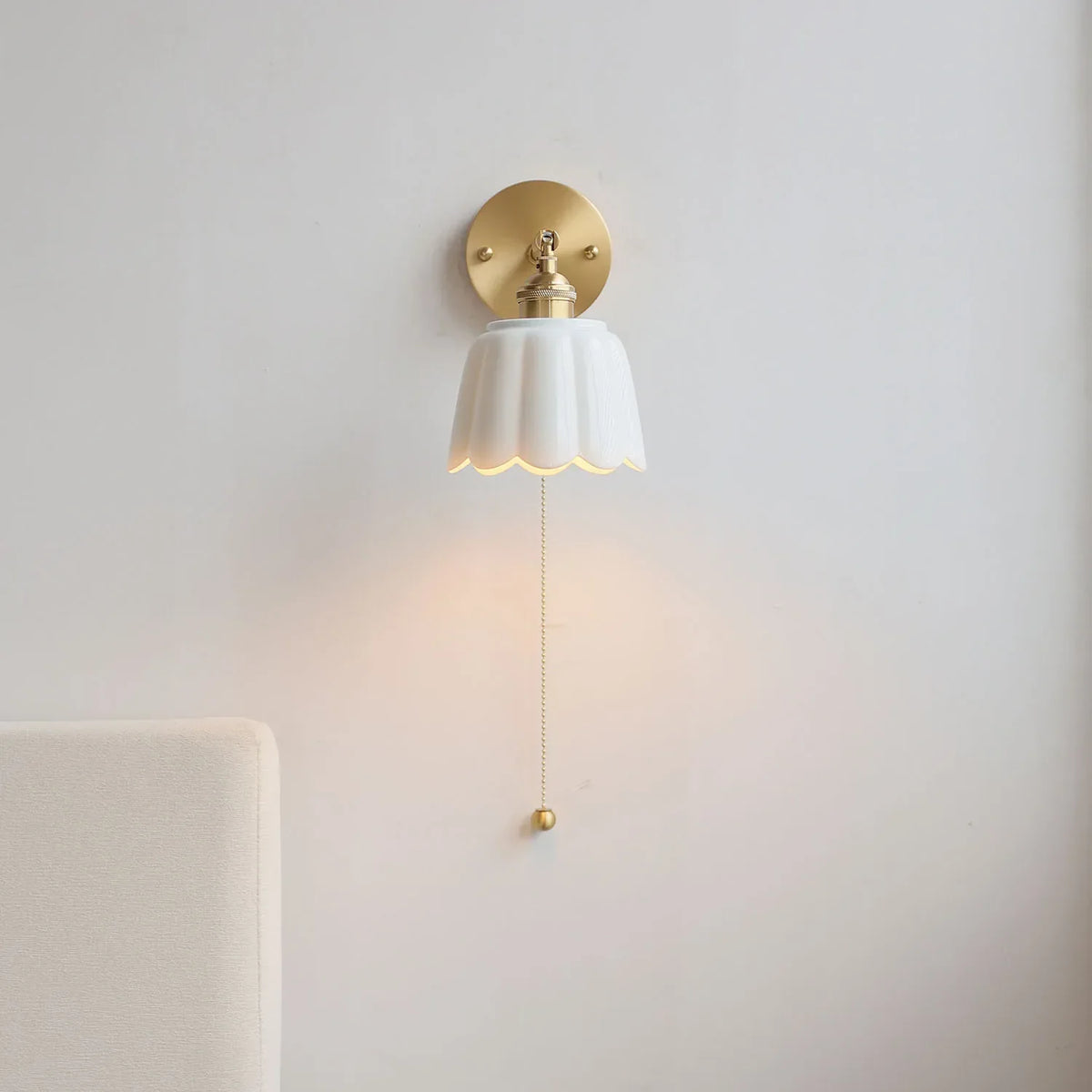 Ceramic Copper LED Wall Sconce Pull Chain Switch Reading Room Bedside Lamp