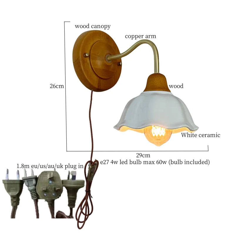 Afralia™ White Ceramic LED Wall Lamp | Japanese Vintage Copper Design