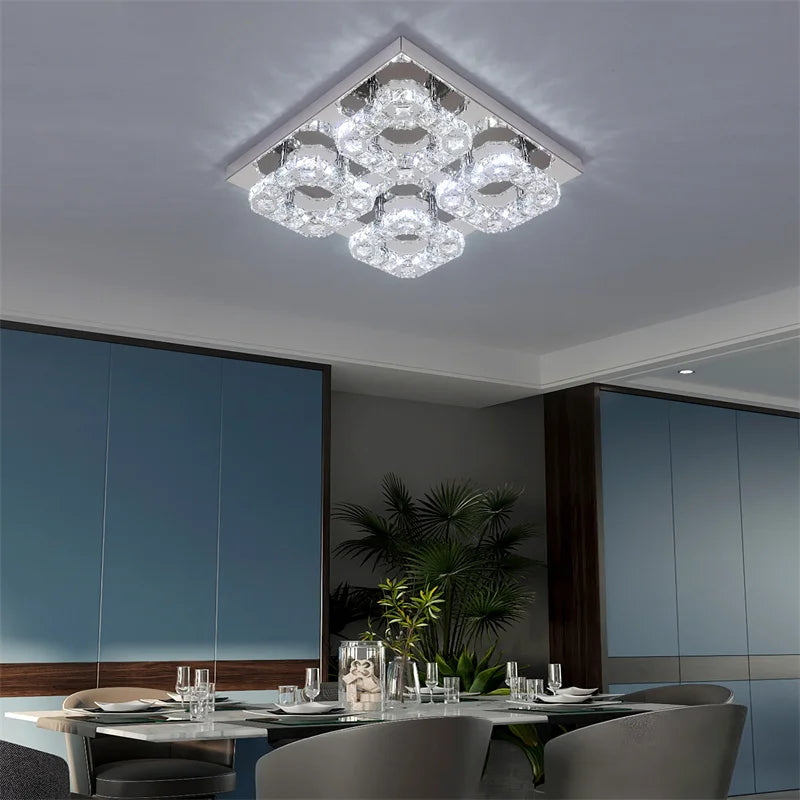 Crystal LED Ceiling Chandelier: Elegant 3-Side Nordic Indoor Light for Living Room