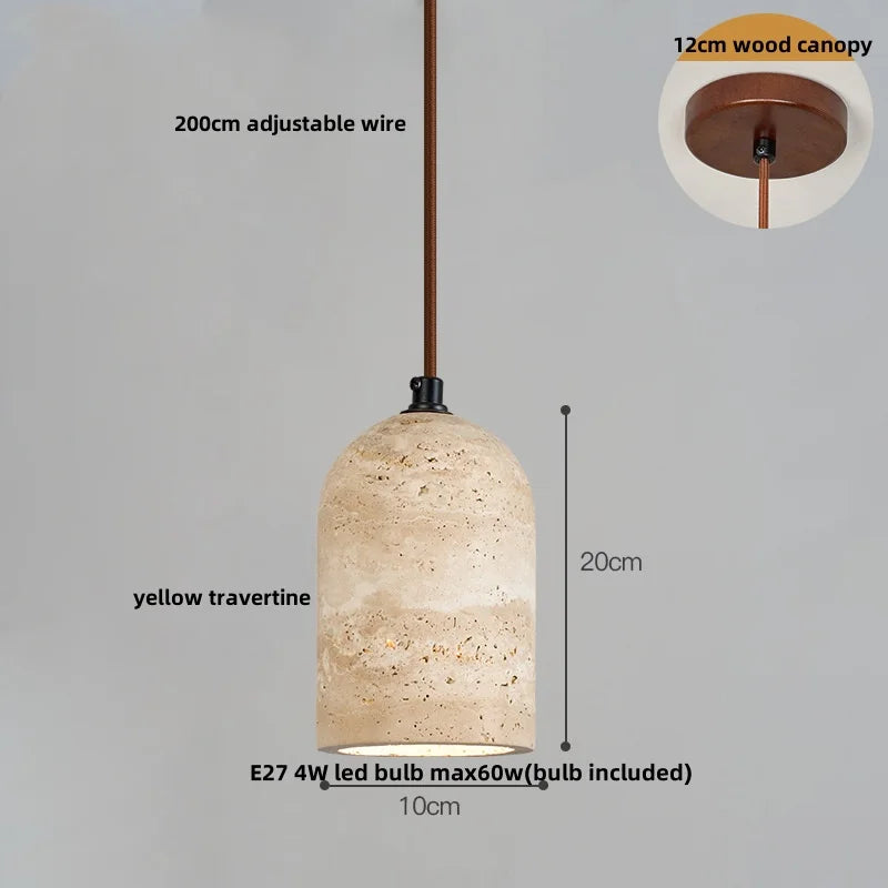 Yellow Travertine Pendant Lamp for Aisle Hallway Bedroom, Japanese Style Hang Light