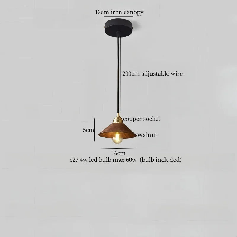 Japanese LED Pendant Light Vintage Style Wood Copper Hanging Lamp