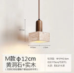 Japanese Wooden Stone Chandelier Pendant Light, Wabi-Sabi Style Yellow Cavity-Stone Lamp