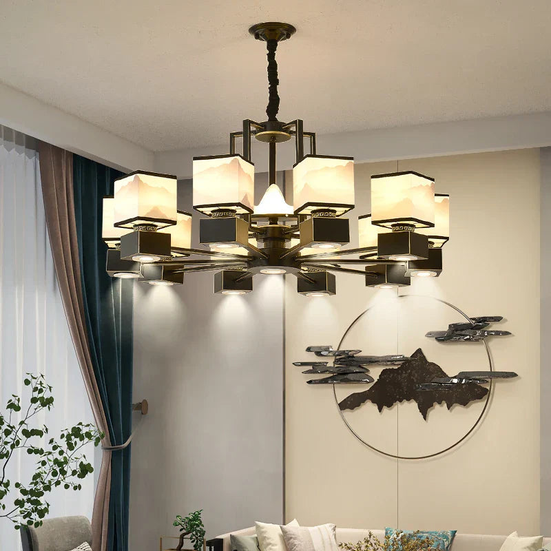 Chinese Zen Marble Chandelier for Living Room, Restaurant, and Bedroom