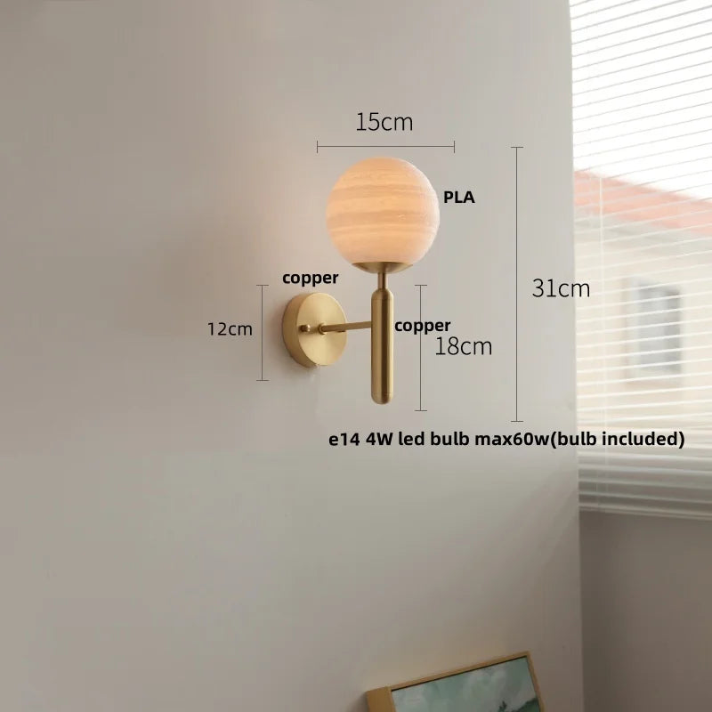 White Glass LED Wall Sconce with Pull Chain Switch, Modern Copper Base Mirror Light